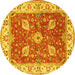 Round Machine Washable Oriental Yellow Traditional Rug, wshtr3012yw