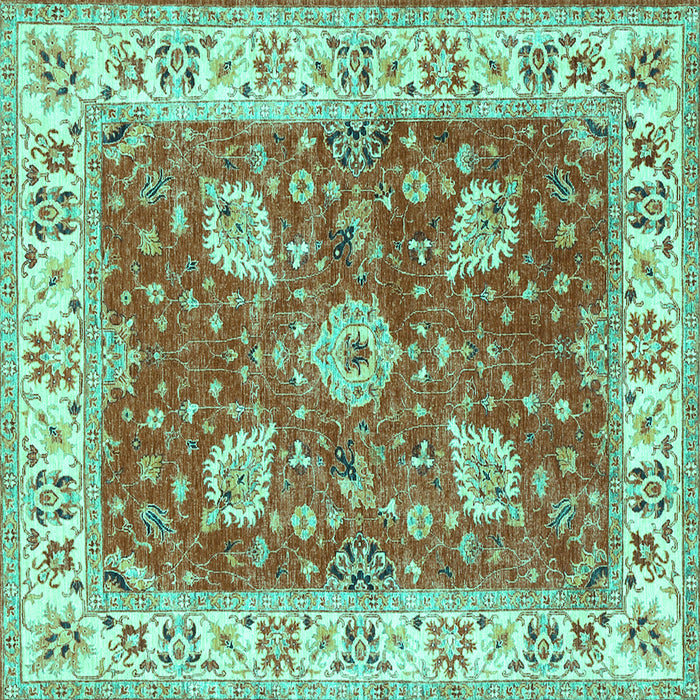 Square Machine Washable Oriental Turquoise Traditional Area Rugs, wshtr3012turq