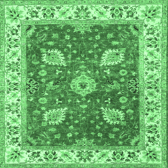 Square Oriental Emerald Green Traditional Rug, tr3012emgrn