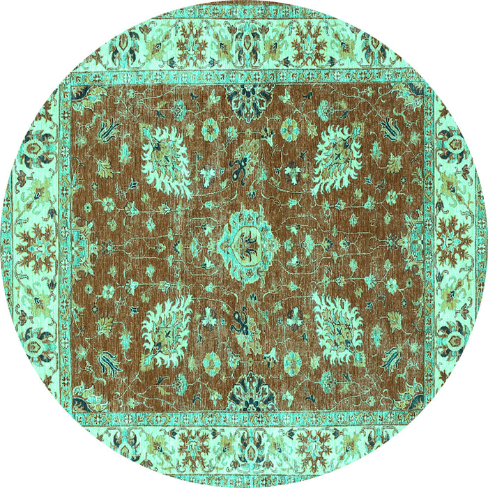 Round Machine Washable Oriental Turquoise Traditional Area Rugs, wshtr3012turq