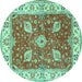 Round Machine Washable Oriental Turquoise Traditional Area Rugs, wshtr3012turq