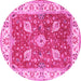 Round Machine Washable Oriental Pink Traditional Rug, wshtr3012pnk