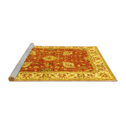 Sideview of Machine Washable Oriental Yellow Traditional Rug, wshtr3012yw