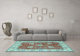 Machine Washable Oriental Light Blue Traditional Rug in a Living Room, wshtr3012lblu