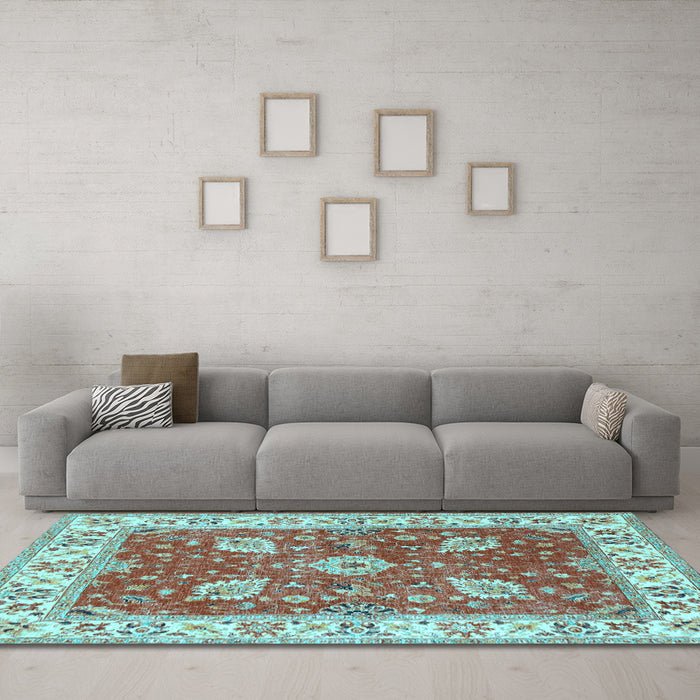 Machine Washable Oriental Light Blue Traditional Rug in a Living Room, wshtr3012lblu
