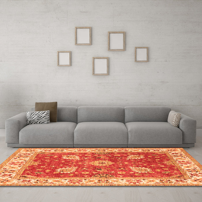 Machine Washable Oriental Orange Traditional Area Rugs in a Living Room, wshtr3012org