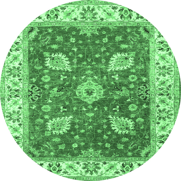Round Oriental Emerald Green Traditional Rug, tr3012emgrn