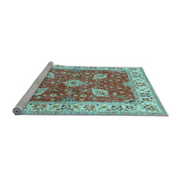 Sideview of Machine Washable Oriental Light Blue Traditional Rug, wshtr3012lblu