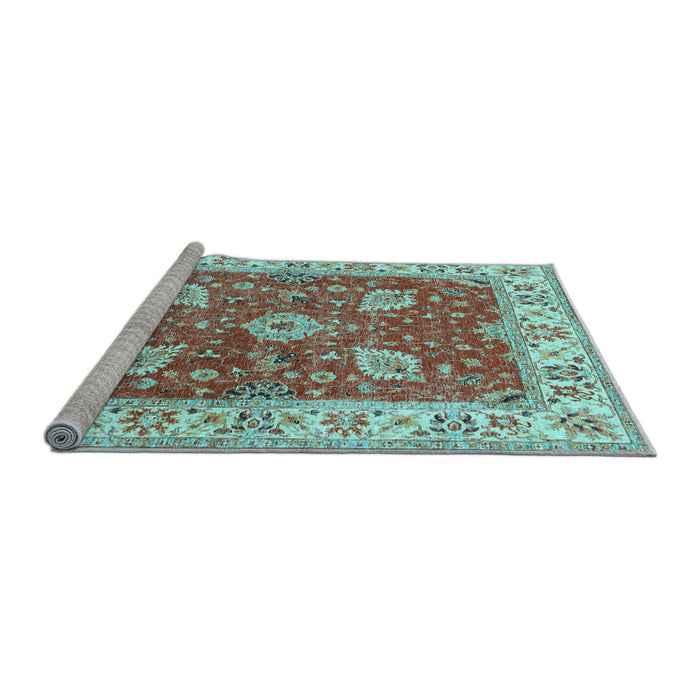 Sideview of Machine Washable Oriental Light Blue Traditional Rug, wshtr3012lblu