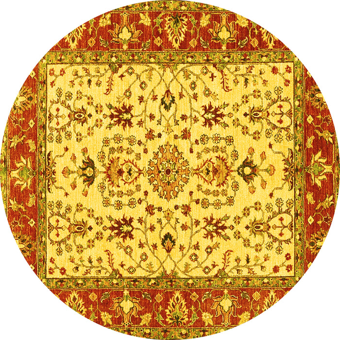 Round Machine Washable Persian Yellow Traditional Rug, wshtr3013yw
