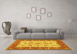 Machine Washable Persian Yellow Traditional Rug in a Living Room, wshtr3013yw