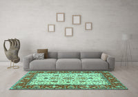 Machine Washable Persian Turquoise Traditional Rug, wshtr3013turq