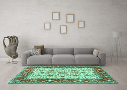 Machine Washable Persian Turquoise Traditional Area Rugs in a Living Room,, wshtr3013turq