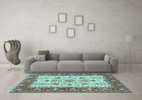 Machine Washable Persian Light Blue Traditional Rug, wshtr3013lblu