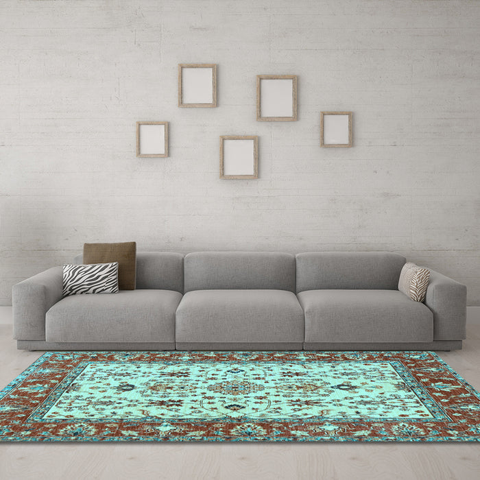 Machine Washable Persian Light Blue Traditional Rug in a Living Room, wshtr3013lblu