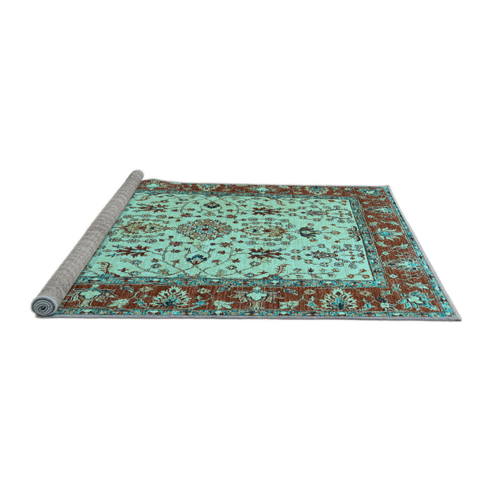 Sideview of Machine Washable Persian Light Blue Traditional Rug, wshtr3013lblu