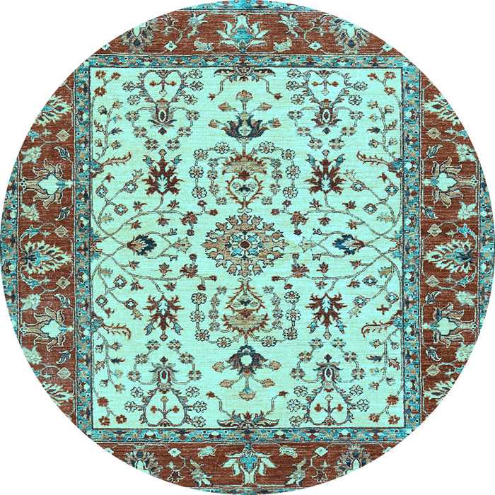 Round Machine Washable Persian Light Blue Traditional Rug, wshtr3013lblu