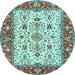 Round Machine Washable Persian Light Blue Traditional Rug, wshtr3013lblu