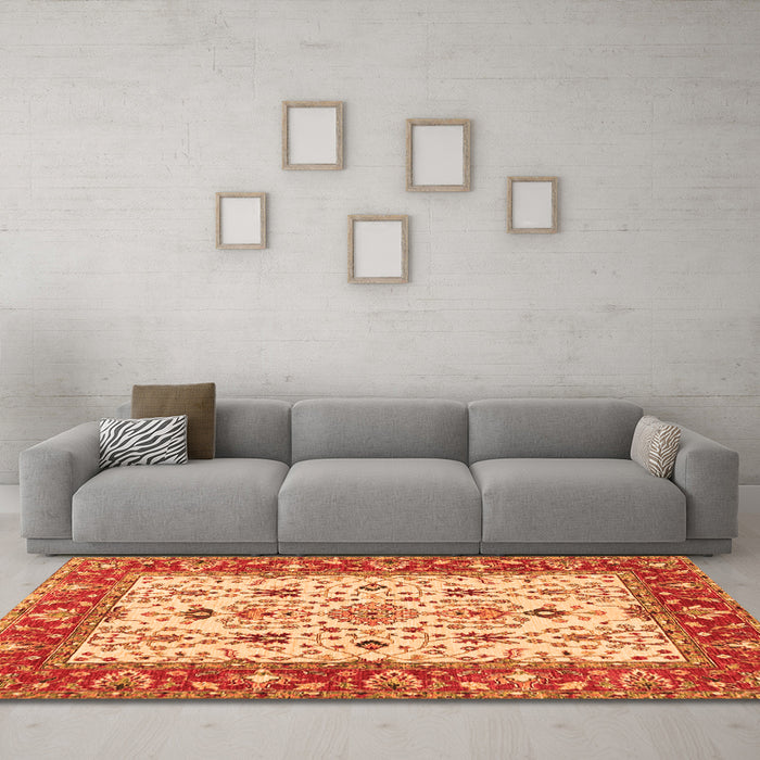 Machine Washable Persian Orange Traditional Area Rugs in a Living Room, wshtr3013org