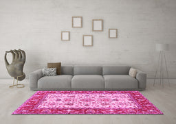 Machine Washable Persian Pink Traditional Rug in a Living Room, wshtr3013pnk