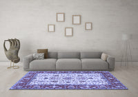 Machine Washable Persian Blue Traditional Rug, wshtr3013blu