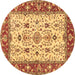 Round Persian Brown Traditional Rug, tr3013brn