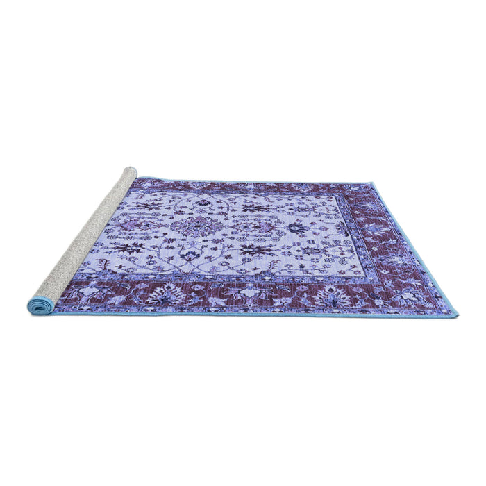 Sideview of Machine Washable Persian Blue Traditional Rug, wshtr3013blu