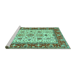 Sideview of Machine Washable Persian Turquoise Traditional Area Rugs, wshtr3013turq