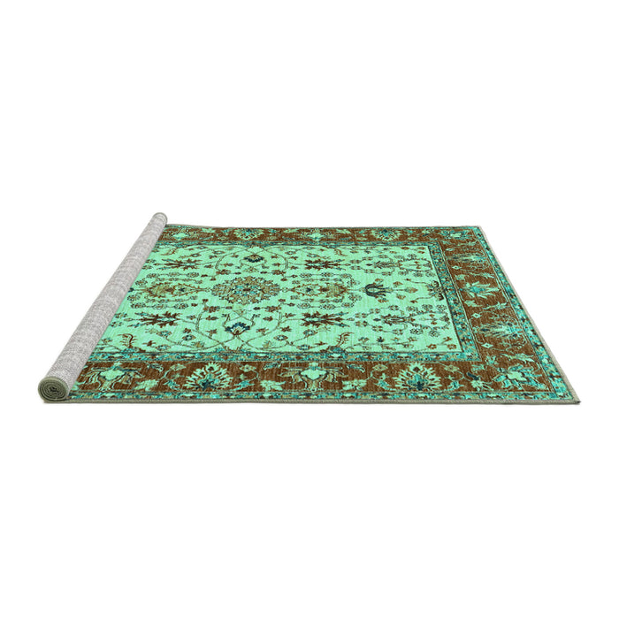 Sideview of Machine Washable Persian Turquoise Traditional Area Rugs, wshtr3013turq