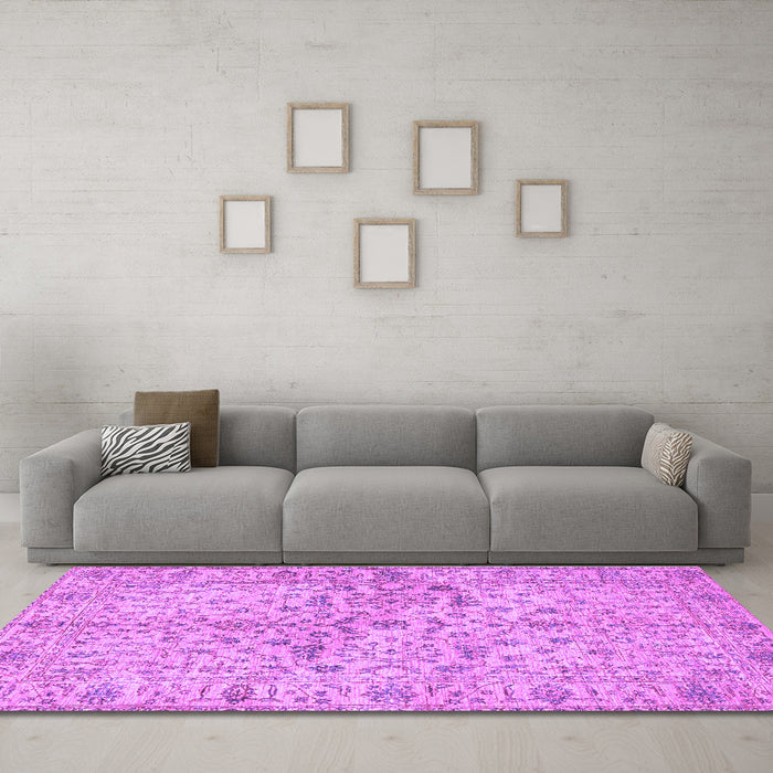 Machine Washable Persian Purple Traditional Area Rugs in a Living Room, wshtr3014pur