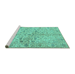 Sideview of Machine Washable Persian Turquoise Traditional Area Rugs, wshtr3014turq