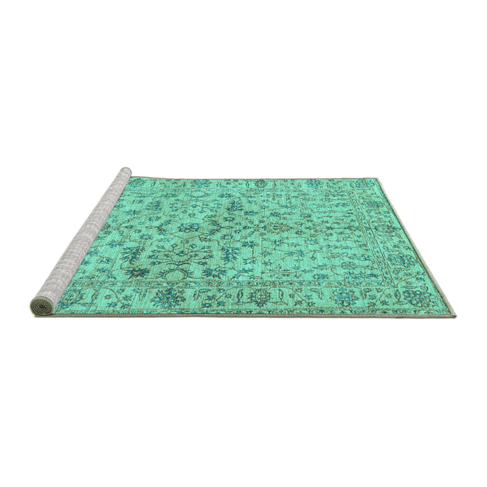 Sideview of Machine Washable Persian Turquoise Traditional Area Rugs, wshtr3014turq