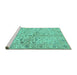 Sideview of Machine Washable Persian Turquoise Traditional Area Rugs, wshtr3014turq