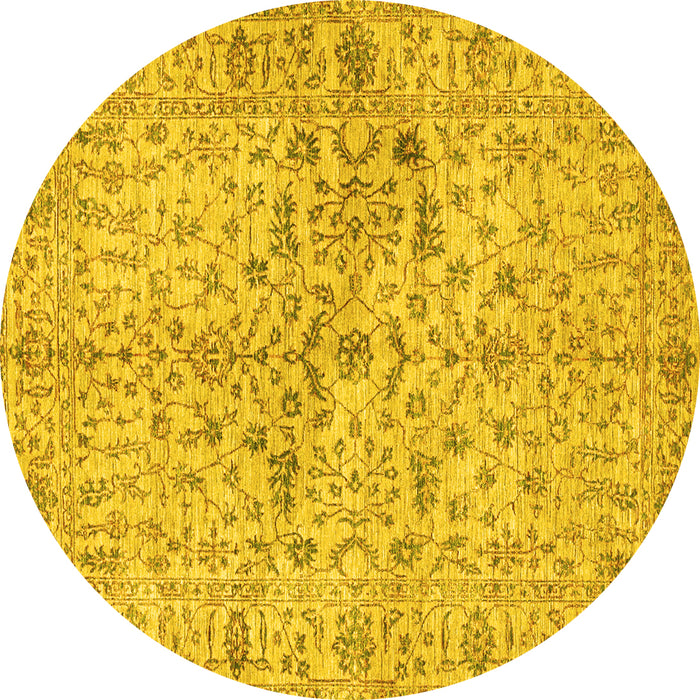 Round Machine Washable Persian Yellow Traditional Rug, wshtr3014yw
