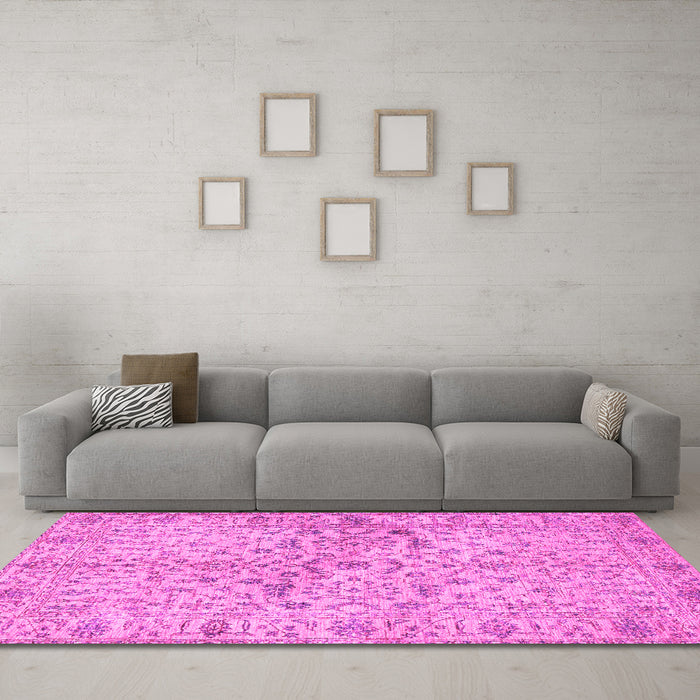 Machine Washable Persian Pink Traditional Rug in a Living Room, wshtr3014pnk