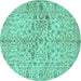 Round Machine Washable Persian Turquoise Traditional Area Rugs, wshtr3014turq