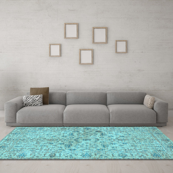 Machine Washable Persian Light Blue Traditional Rug in a Living Room, wshtr3014lblu