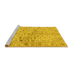 Sideview of Machine Washable Persian Yellow Traditional Rug, wshtr3014yw
