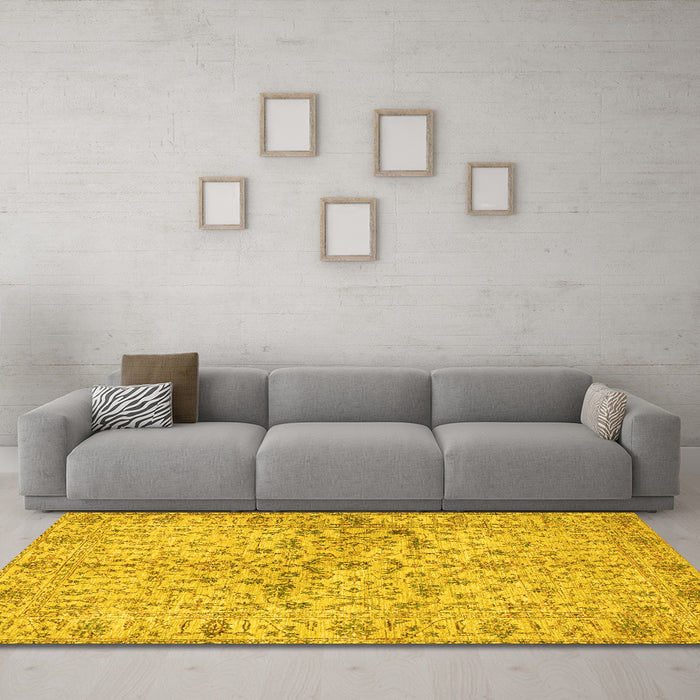 Machine Washable Persian Yellow Traditional Rug in a Living Room, wshtr3014yw