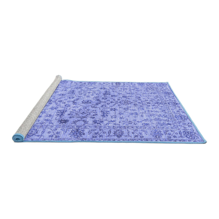 Sideview of Machine Washable Persian Blue Traditional Rug, wshtr3014blu