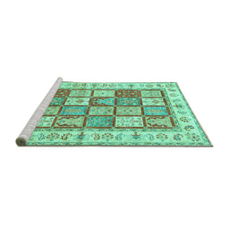 Sideview of Machine Washable Persian Turquoise Traditional Area Rugs, wshtr3015turq