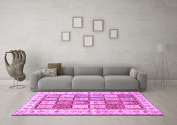 Machine Washable Persian Purple Traditional Area Rugs in a Living Room, wshtr3015pur