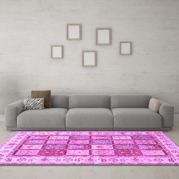 Machine Washable Persian Purple Traditional Area Rugs in a Living Room, wshtr3015pur