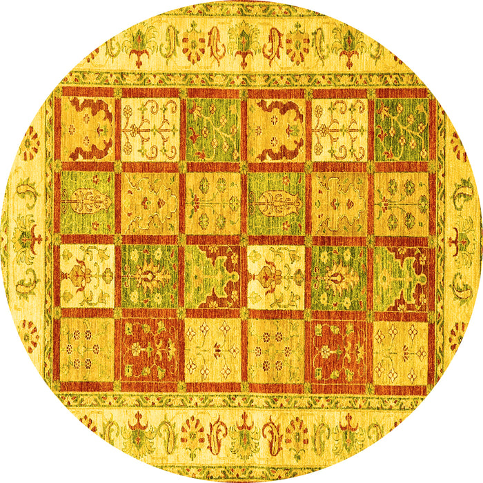 Round Machine Washable Persian Yellow Traditional Rug, wshtr3015yw