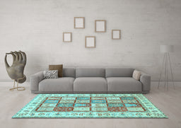 Machine Washable Persian Light Blue Traditional Rug in a Living Room, wshtr3015lblu