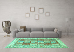 Machine Washable Persian Turquoise Traditional Area Rugs in a Living Room,, wshtr3015turq
