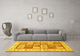 Machine Washable Persian Yellow Traditional Rug in a Living Room, wshtr3015yw