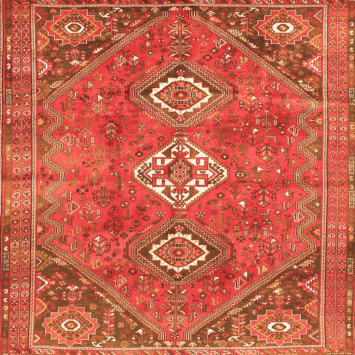 Round Machine Washable Persian Orange Traditional Area Rugs, wshtr3016org