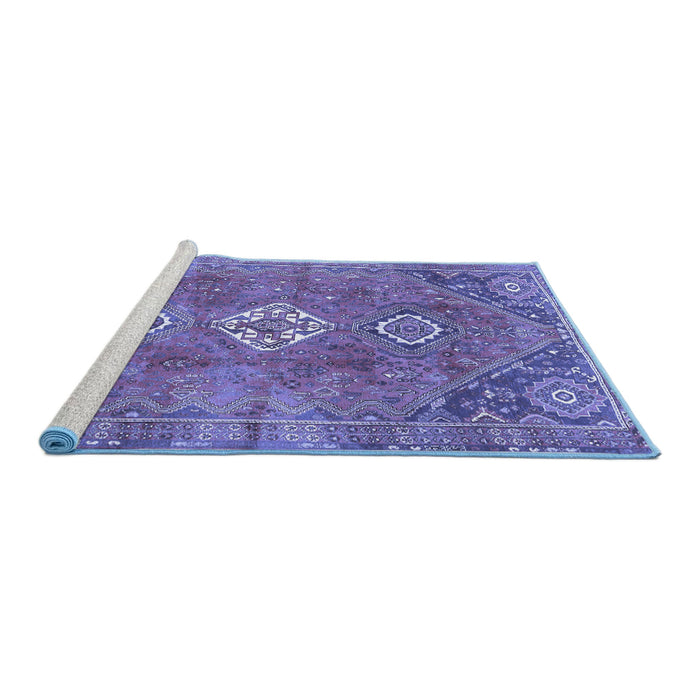 Sideview of Machine Washable Persian Blue Traditional Rug, wshtr3016blu