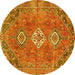 Round Persian Yellow Traditional Rug, tr3016yw